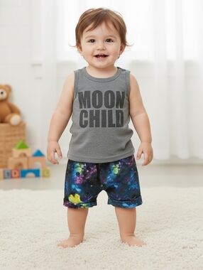 Toddler Boys "Moon Child" 2-Piece Celestial Outfit Space Theme Summer Clothes